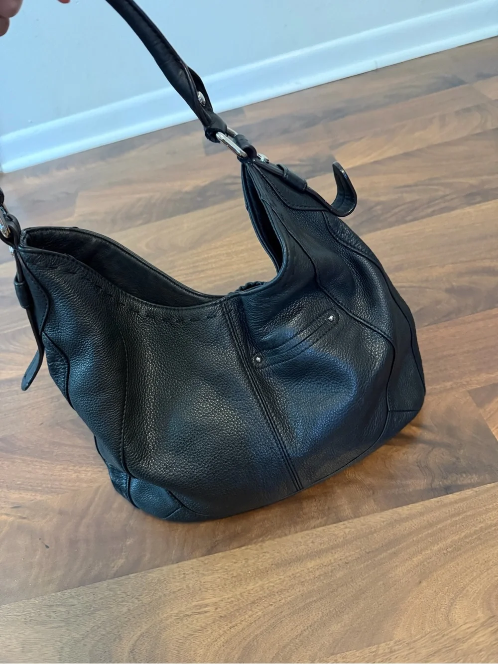 b. makowsky Black Leather Hobo with Silver Hardware